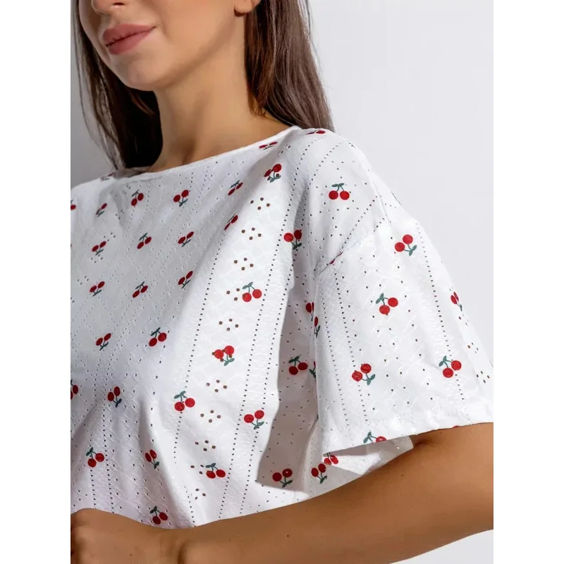 Women's Sleepwear Love Cherry Print Jacquard Summer Casual Sexy Short-sleeved Shorts Pajamas Homewear