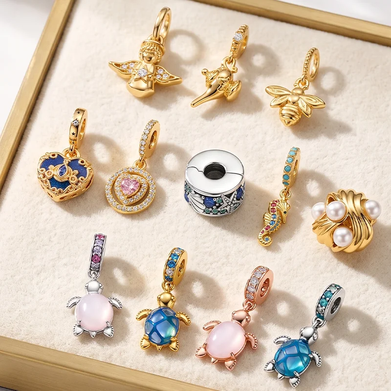 Must Enter DIY Sparkling Angels Magic Lamp Bees Sea Series Charm Bead Pendant Clips Fit Original Sterling Silver Bracelet Gift 