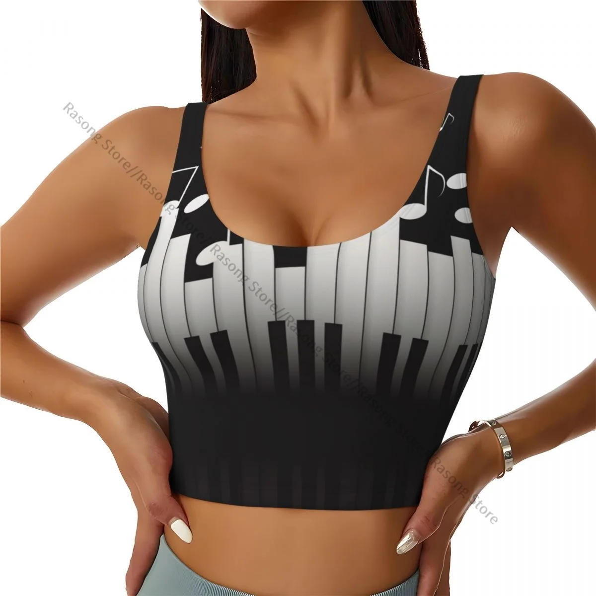 Yoga Vest Women Gym Sports Crop Tops Piano And Music Notes Symbol Streetwear Workout Breathable Tank Top Female