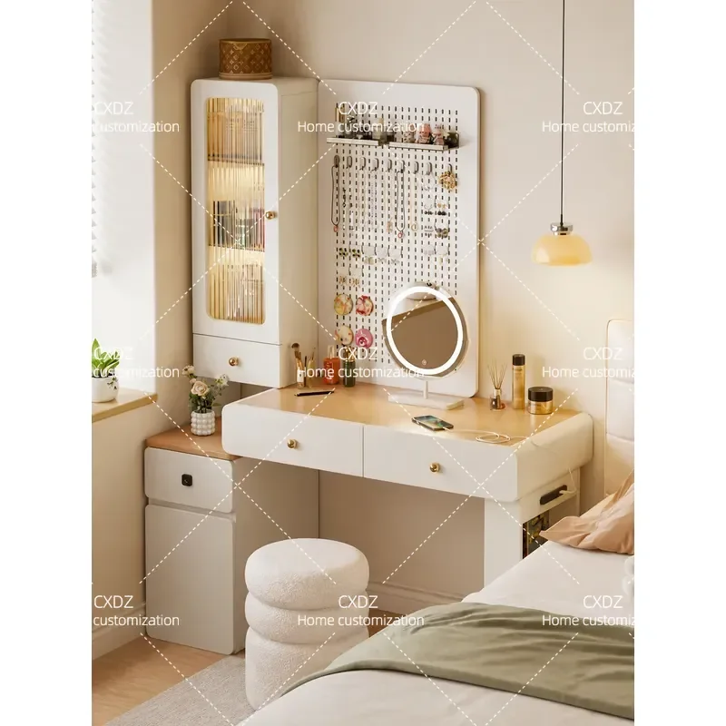 Solid wood dresser storage cabinet integrated master bedroom log cream wind desk hole board shelf bookshelf makeup table