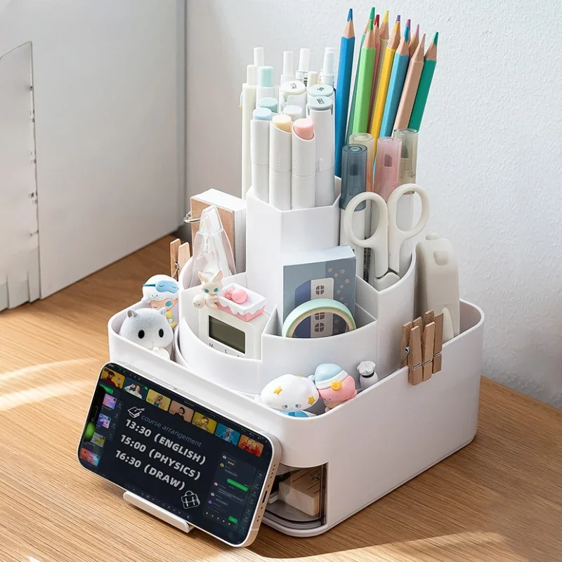 

Multifunctional 360 ° Rotary Pen Holder Student Desktop Stationery Organizer Large Capacity Pencil Storage Box Drawer School Off