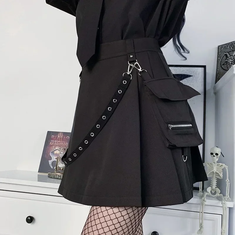 Black Skirt Harajuku Punk Gothic Black High Waist Black Women Sexy Patchwork Bandage Mini Skirt Female Streetwear 2025 New