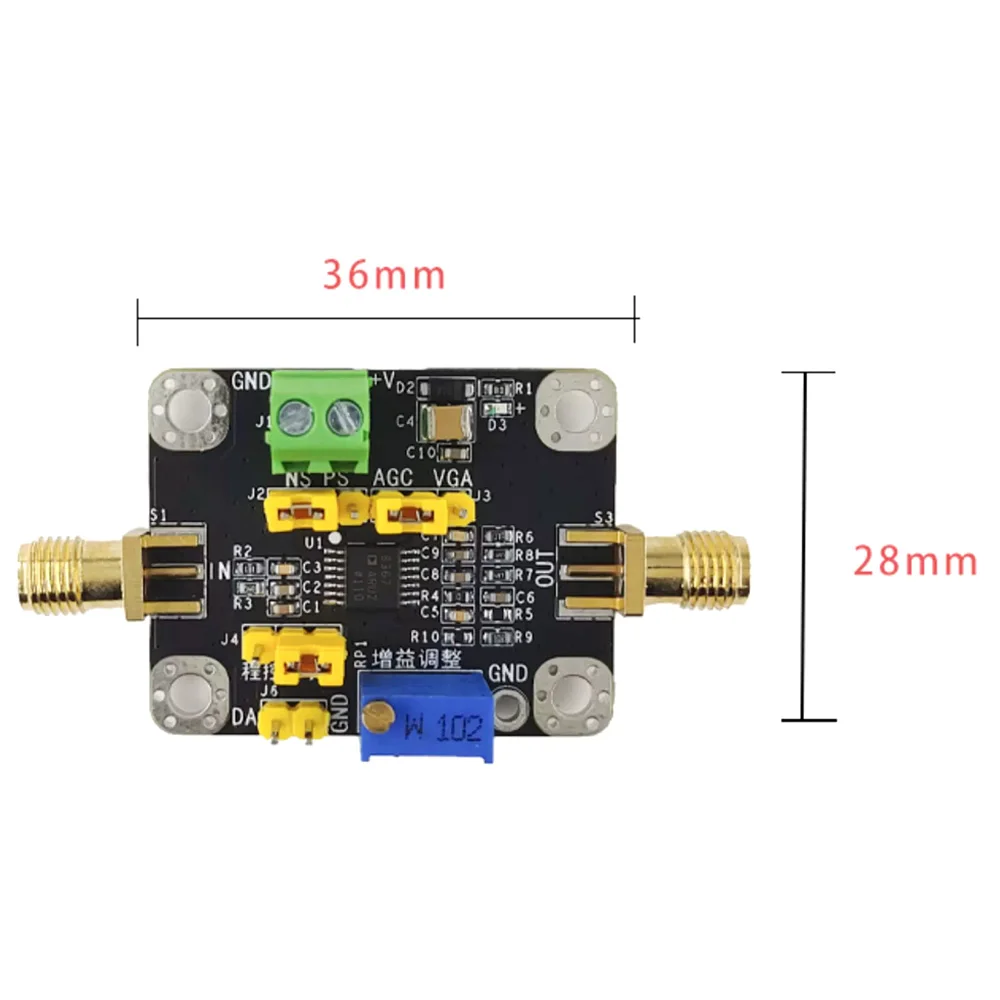 AD8367 RF Variable Gain Amplifier Module VGA AGC 500MHz Bandwidth 45dB Adjustable Gain Wideband Signal Amplifier Board 2.7-5.5V