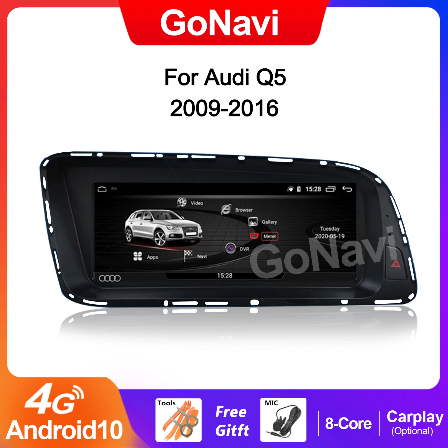 

GoNavi 8.8" Android 10.0 System Car IPS Touch Screen Stereo For Audi Q5 2009-2017 GPS Navi Radio WIFI Google BT Carplay 2+32GB