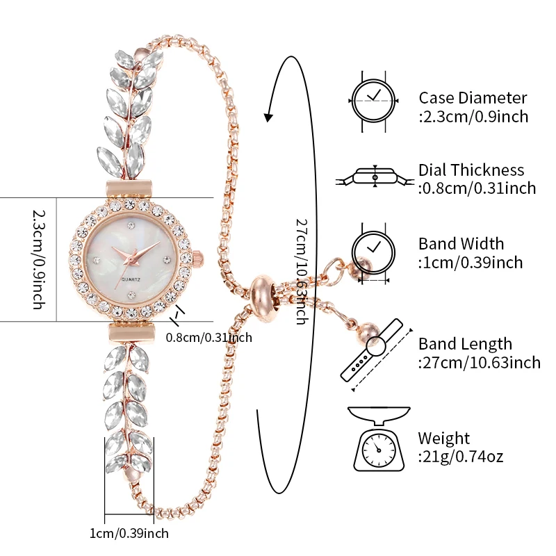 6Pcs/set Women Fashion Bracelet Watch Quartz Watch and Heart-shaped Jewelry Set(Box Not Included )