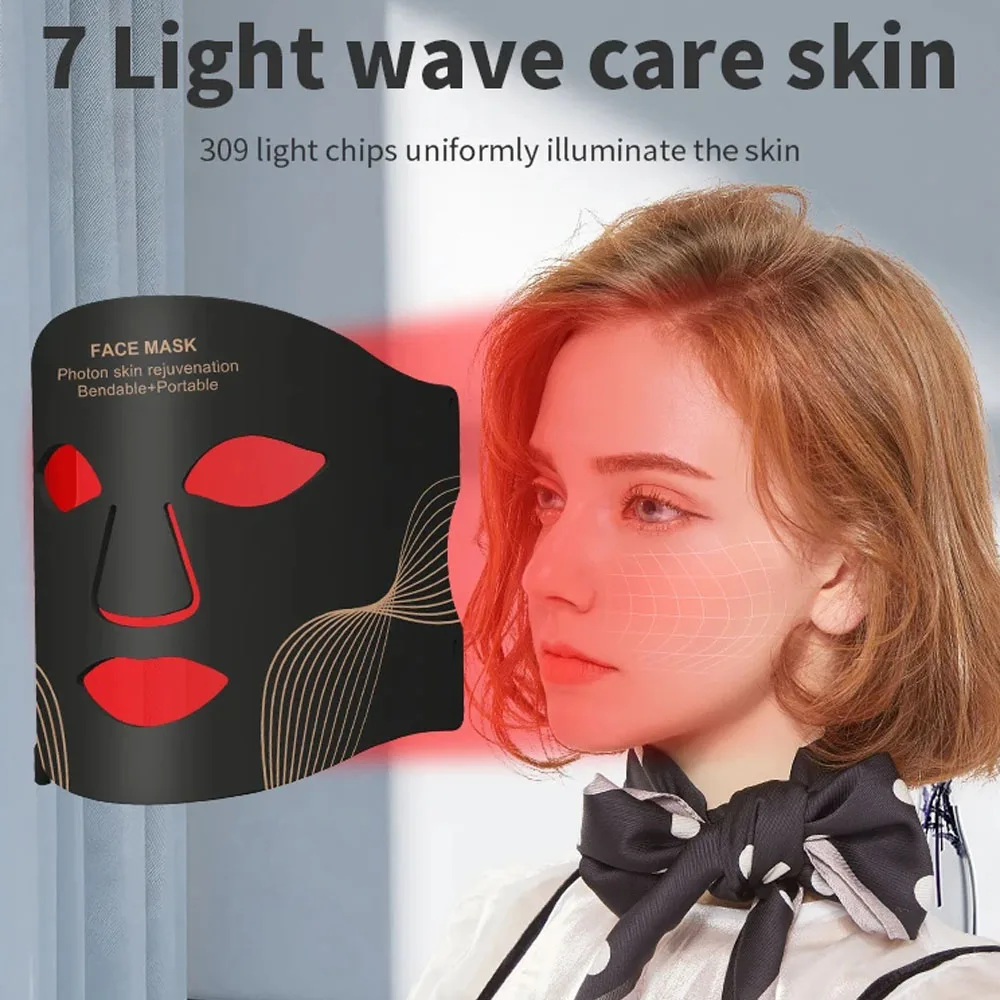 7 Color Photon Silicone Face LED Mask with Neck Whitening Skin Acne Blemish Firming Skin Deep Repair Remove Wrinkles Beauty Mask