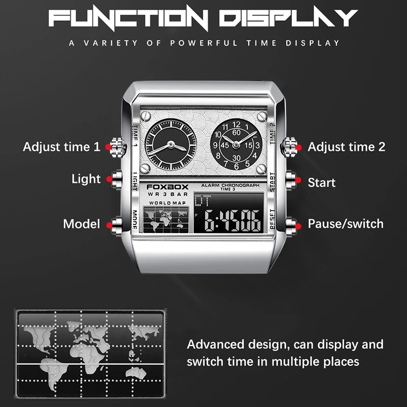 LIGE jam tangan konograf pria, arloji Digital kasual untuk lelaki, FOXBOX Stainless Steel, olahraga militer konograf tanggal