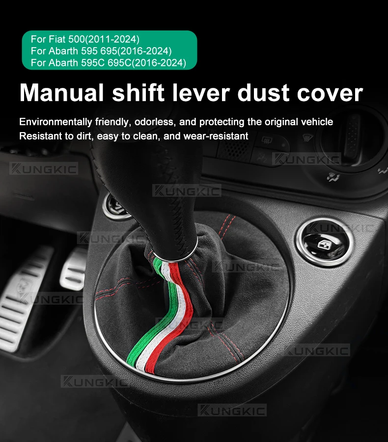 Wildleder-Schalthebelmanschette für Abarth 595 695 2016 2017 2018 2019 2020 2021 2022 2023 2024 Fiat 500 2011-2024 Schaltmanschette – Detail 1
