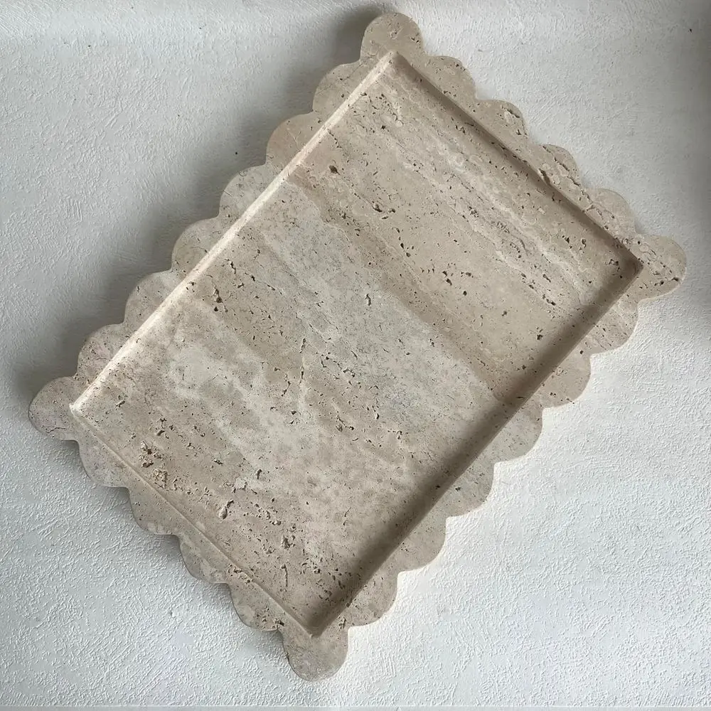 

Natural Scalloped Marble Tray, 10.7"x7.87", Recor Bathroom & Kitchen, Decorative or Drer (Beige Travertine)