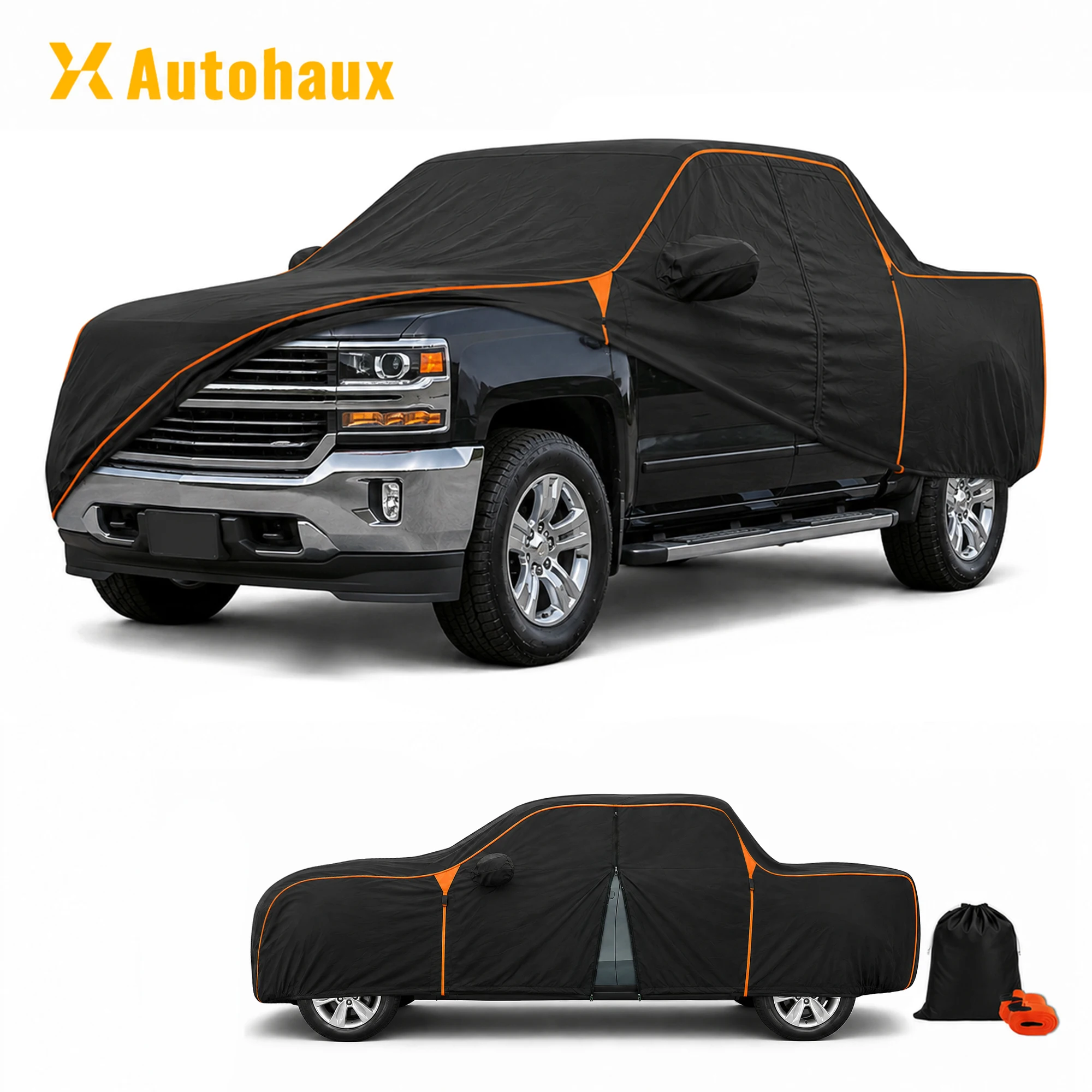 X Autohaux Waterproof 210D-PU Oxford Full Car Cover for Chevy Silverado Crew 2000-2018