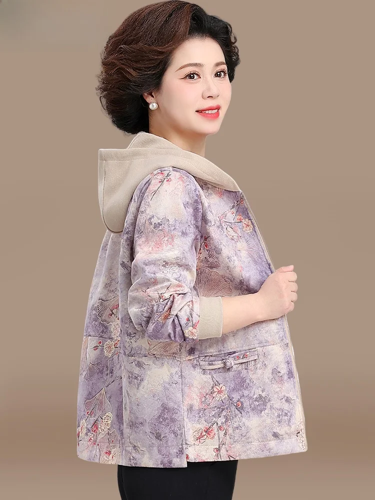 

Spring Faion Outerwear Casual Floral Top for orter Mothers Middle-Aged And ly Women Comfortable Loose Fit Jaet