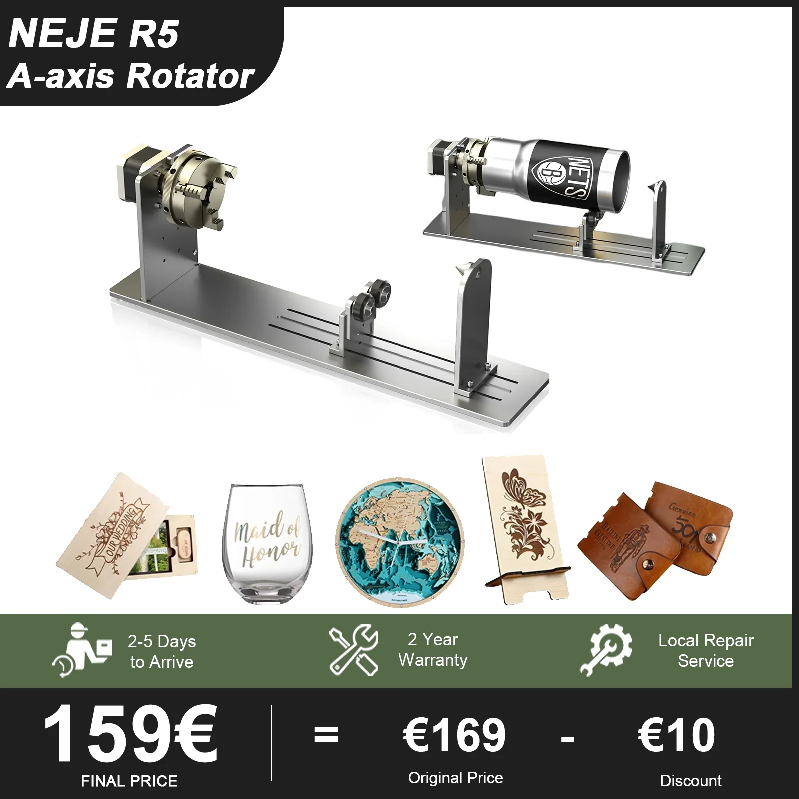 NEJE Laser Rotary Roller Laser Engraver R5 INDIVIDUAL A-AXIS ROTARY Rotating for Cylindrical Objects