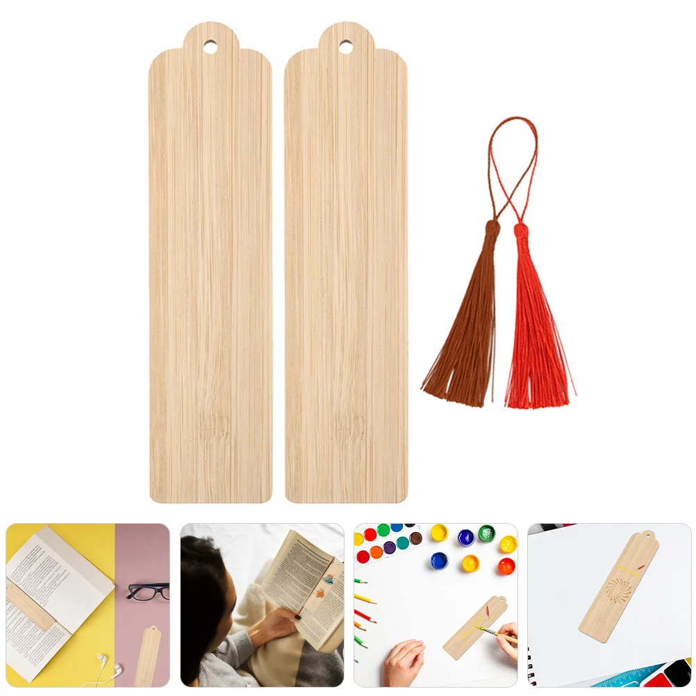 

1 set Blank Bamboo Bookmarks With Tassel Cutouts Unfinished Diy Craft Tags For Kids Painting Home Decor Gift Labels Bamboo