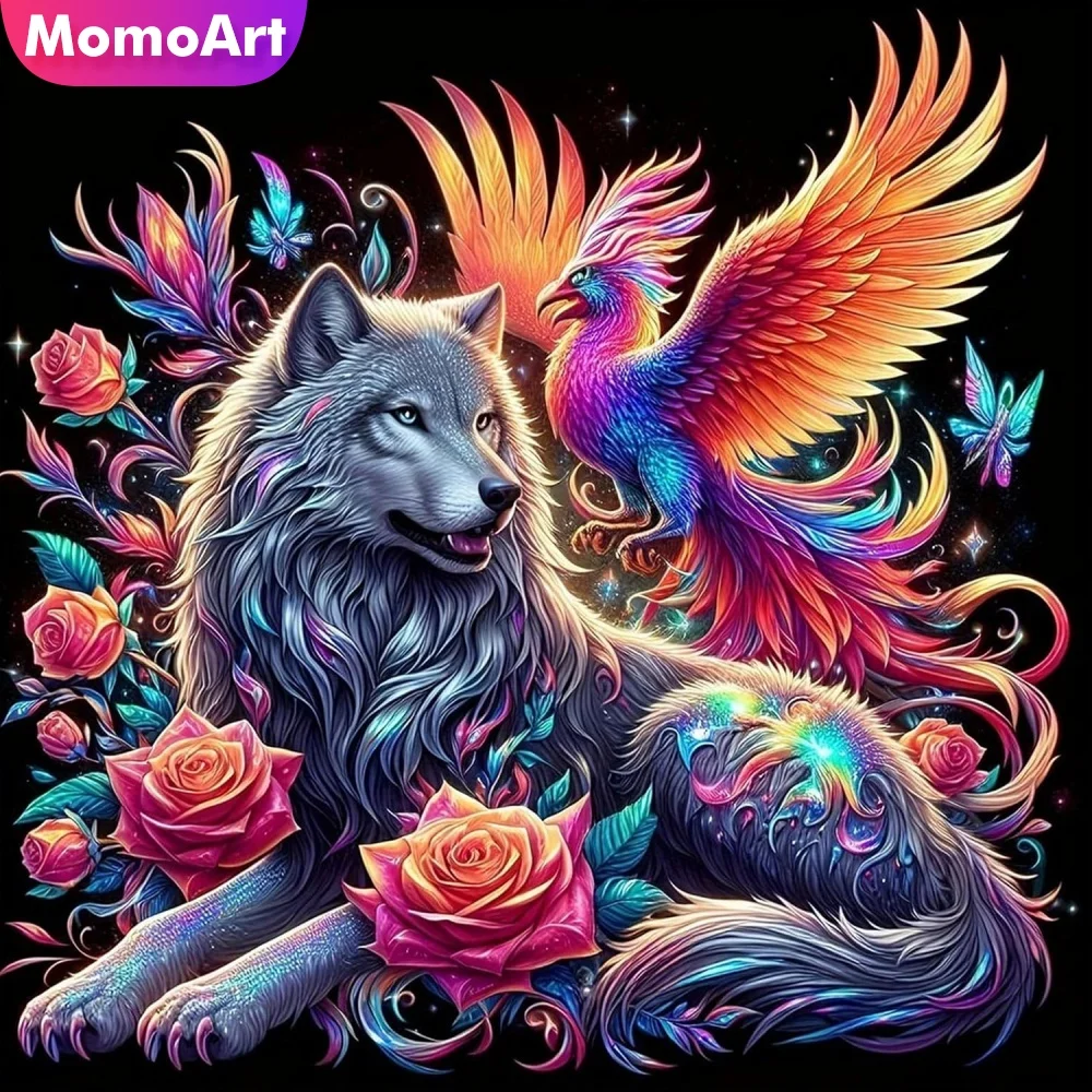 Momoart 5D Diamant-Mosaik Wolf Tier DIY Hund Diamantmalerei Vogel Geeignet für Anfänger Blumen Heim Schlafzimmer Wandkunst