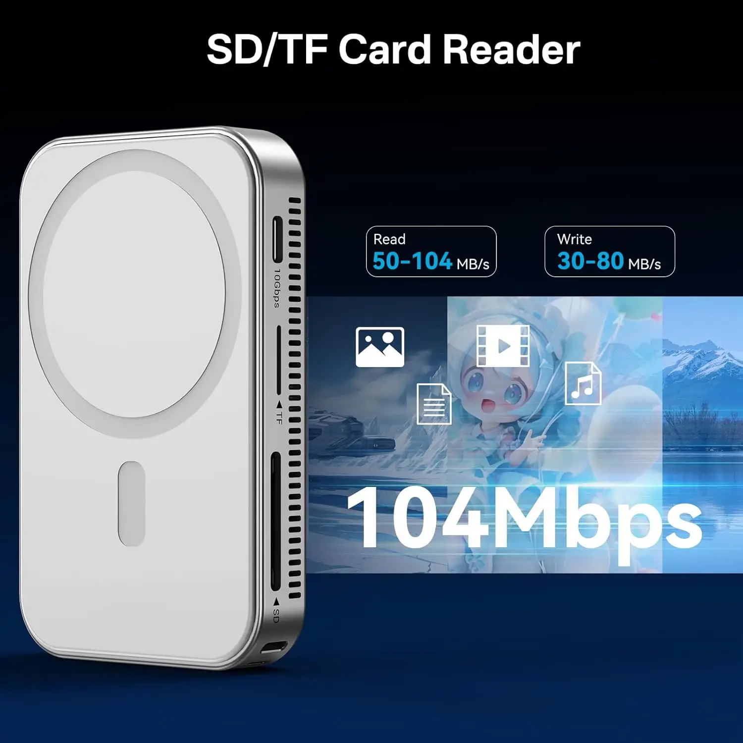 아카시스 마그네틱 M.2 NVMe SSD 인클로저 10Gbps USB C 도킹 스테이션 (쿨링 팬, HDMI 4K60HZ, SD/TF, PD 100W 지원, 아이폰 17/16 호환)