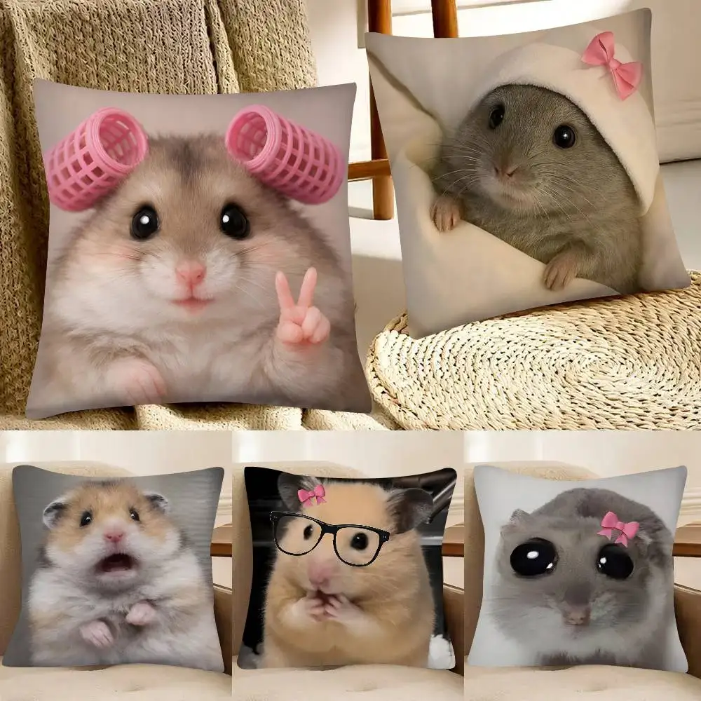 Funny Sad Hamster Emoticons Pillow Case Fashion Square Pillowcase Bedroom Sofa Room Ins Decoration Leisure