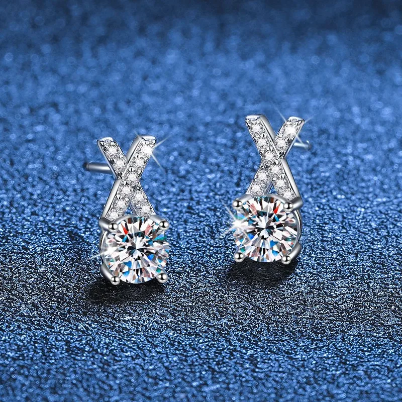 E130 Lefei Fashion Classic White 0.5 Moissanite Exquisite Desgin Letter X Earrings For Charm Women Silver 925 Party Jewelry Gift