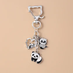 Cute Enamel Panda Keychain Love Heart Key Ring Pendant for Women Girls Handbag Decor DIY Handmade Jewelry Gift