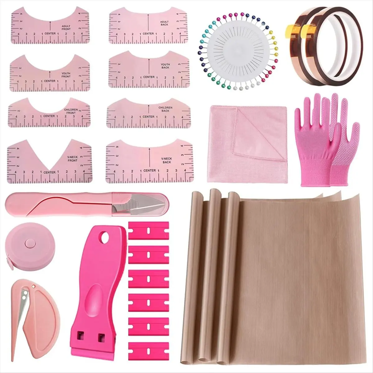 Best of 2026 1set Sublimation Shirts Tool Pink Kit 8Packs Shirt Rulers for Heat Press,12 X 16 in -Sheets for Heat Rolls Heat