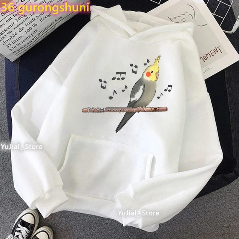 Bird Portrait Cockatiel Love Music Print Cap Hoodie Women Clothes 2022 Funny Sweatshirt Femme Winter/Spring/Autumn Tracksuit