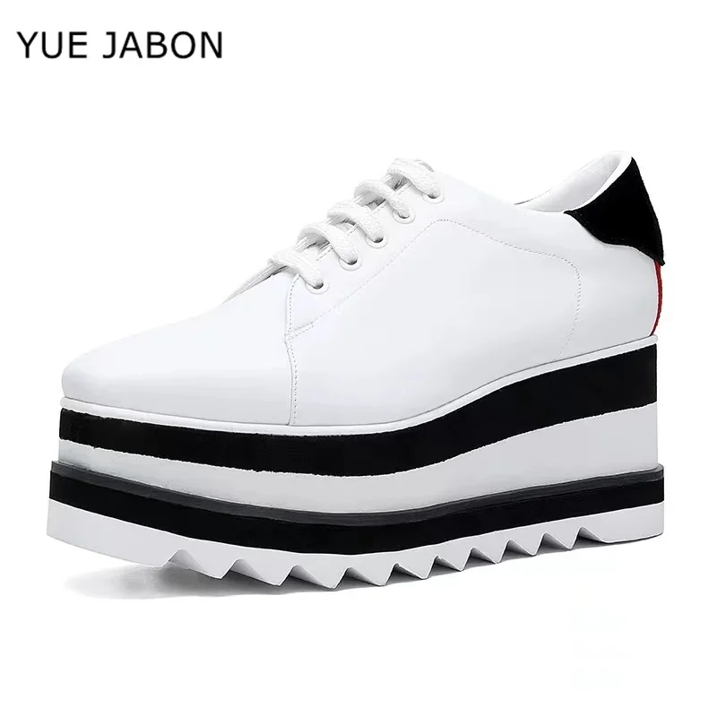 2024 Vrouwen Platform Sneakers Koe Lederen Casual Sneakers Chunky Schoenen Dikke Zool Wiggen Ademende Hoogte Toenemende Schoenen Vrouw