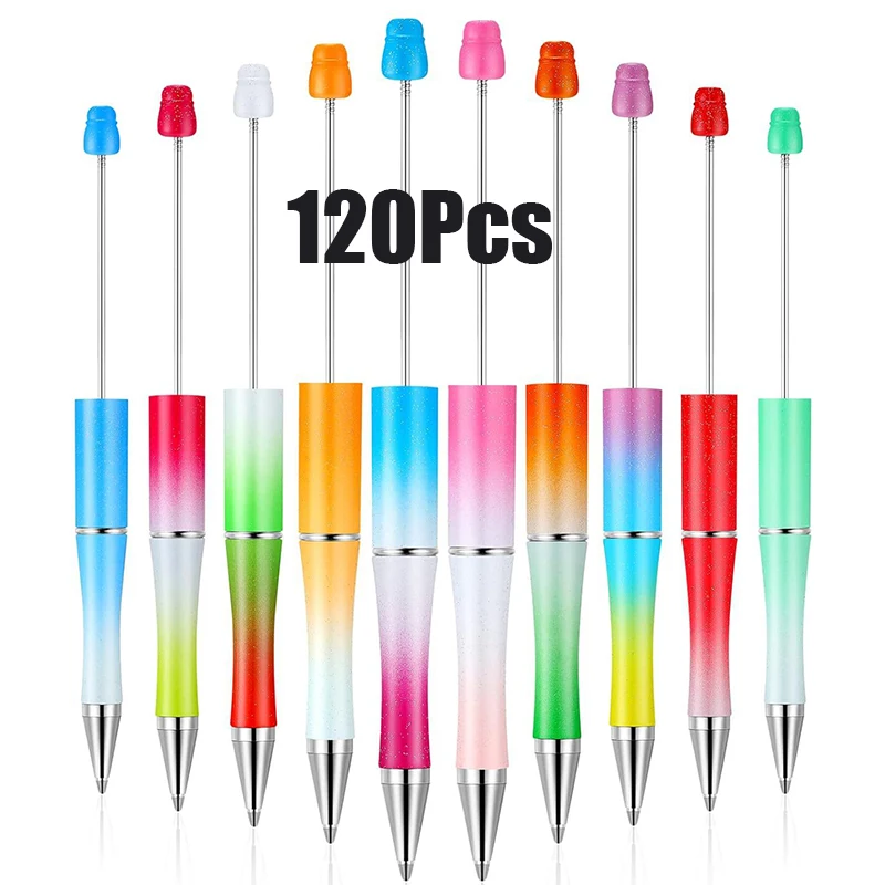 120Pcs Multi-Colour Gradient Glitter Beadable Ballpoint Pens for Adults & Kids Craft