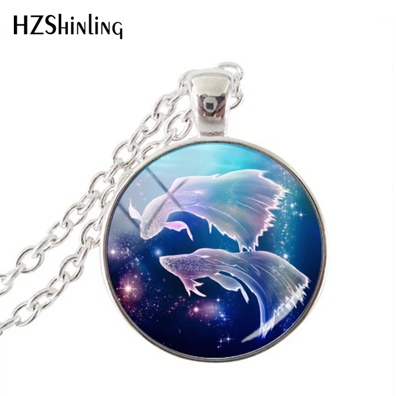 Fashion Purple Galaxy 12 Horoscope Scorpio Sagittarius Capricorn Aquarius Pendant Fashion Necklace Glass Dome Jewelry Gift