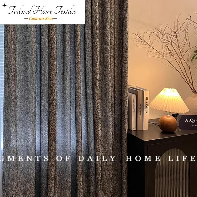 

Italian Minimalist Black Velvet Lace Tulle Curtains for Living Room Bedroom High-End Custom Morden Light Luxury Window Decor