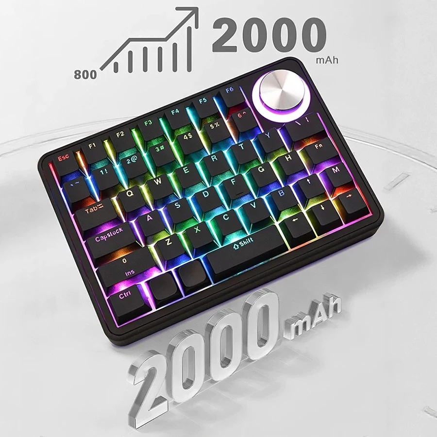Wireless Macro Keyboard 3 Mode BT/ 2.4G 45Key Ergo One-Handed Keyboard For Gaming PS AI with Rotating Knob Programmable