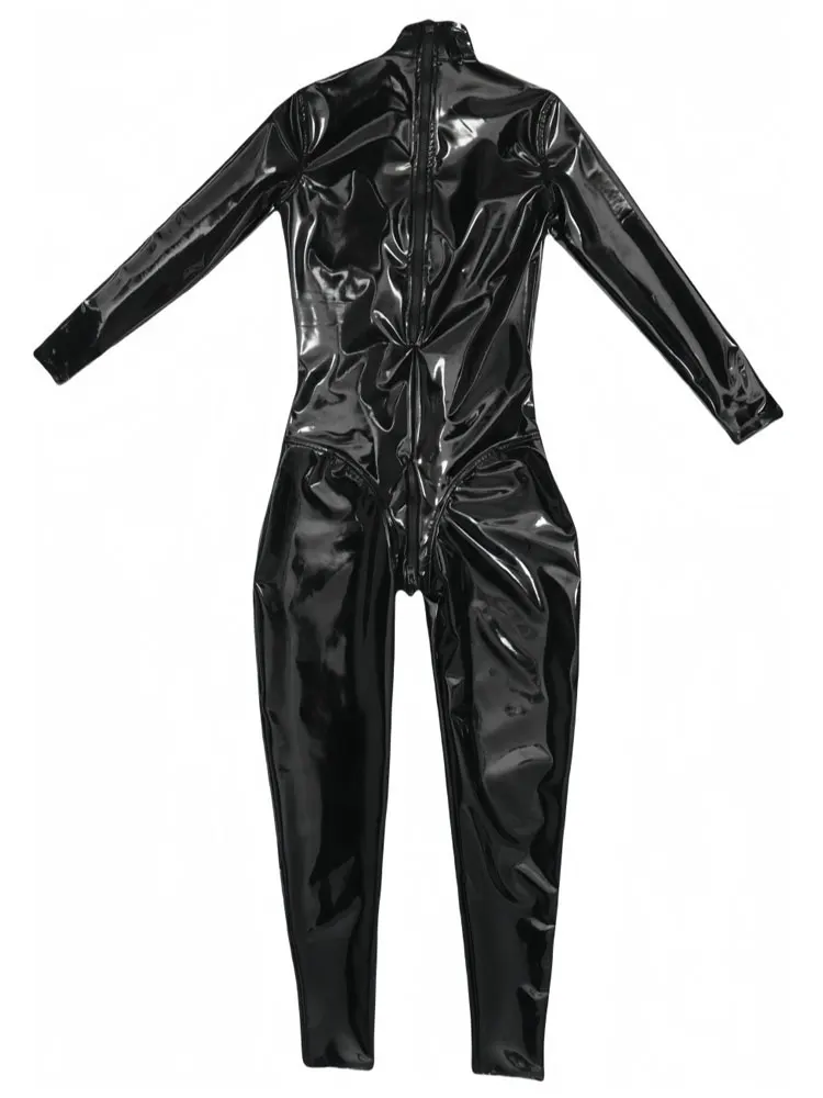 섹시한 PU 라텍스 암모니아 점프 슈트 여성용 유방 셰이퍼 착용 슬림 바디 바디 슈트 블랙 반짝 이는 나이트 클럽 댄스 탄성 스타킹 수행
