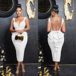 Vestido Midi blanco de verano para mujer, traje largo con escote en V profundo y lazo, Espalda descubierta, ropa Sexy ajustada para fiesta de boda y Club nocturno