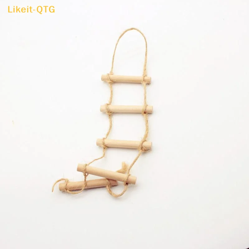 NEW 1Pcs Dollhouse Mini Wooden Hemp Rope Hanging Ladder Pet Gardening Miniature Scene Model Toys Doll House Accessories