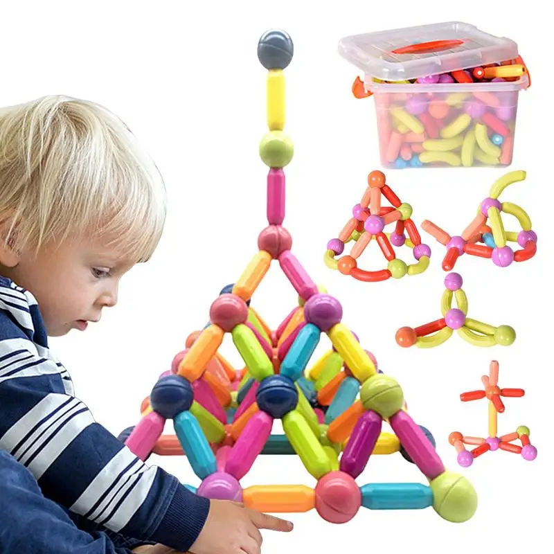 Colorful Magnet Construction Set Balls And Rods Sticks Building Blocks Montessori Educational Stem Stacking Toy Gift For Kids