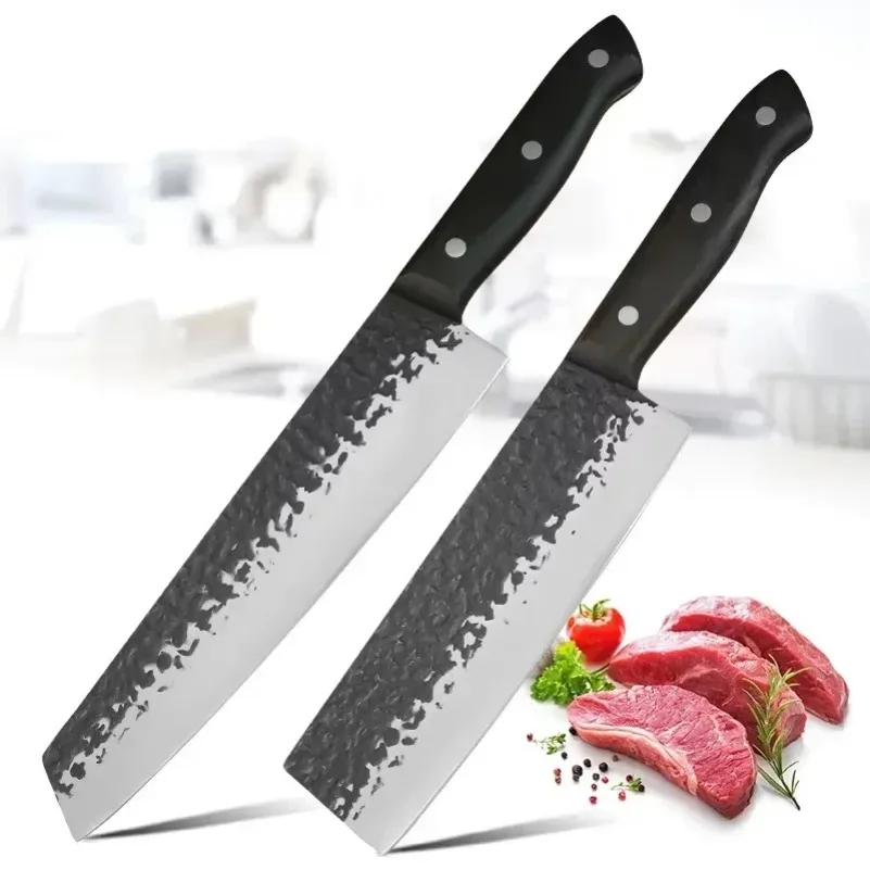Gehämmertes Schmieden Küchenmesser Fleischbeil Edelstahl Fleisch Fisch Gemüse Schneiden Professionelles Kochmesser Holzgriff