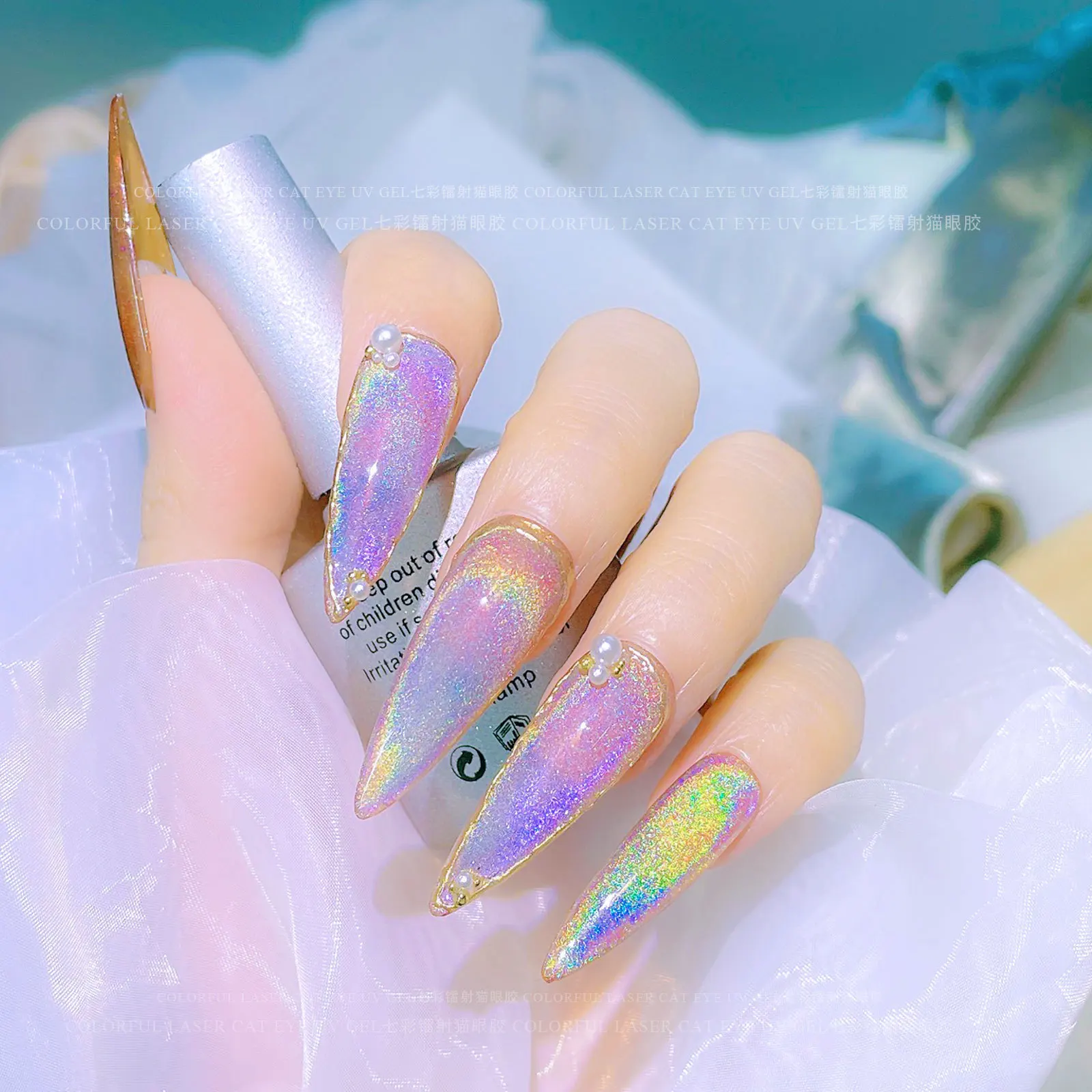 Rainbow Laser Nail Art Cat Eye UV Gel Polish Colorful Omnipotent Vernis Semi Permanent UV Spar Manicure Soak Off LED Varnish