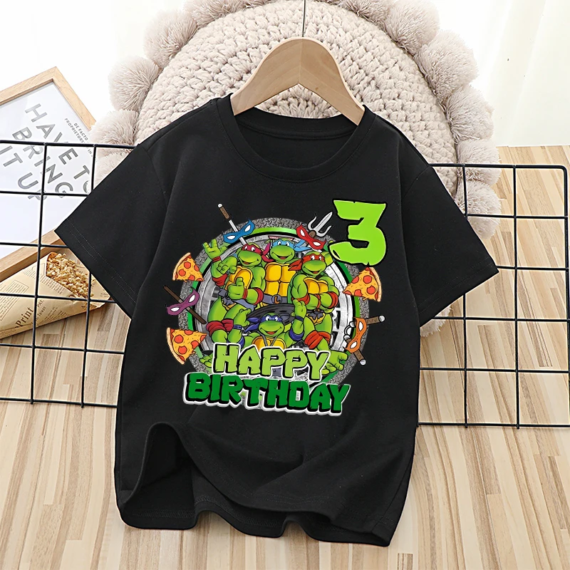 Teenage Mutant Ninja Turtles Birthday Digital Cartoon Pattern Summer Casual Cotton Comfortable Short Sleeve Top T-shirt - view 3