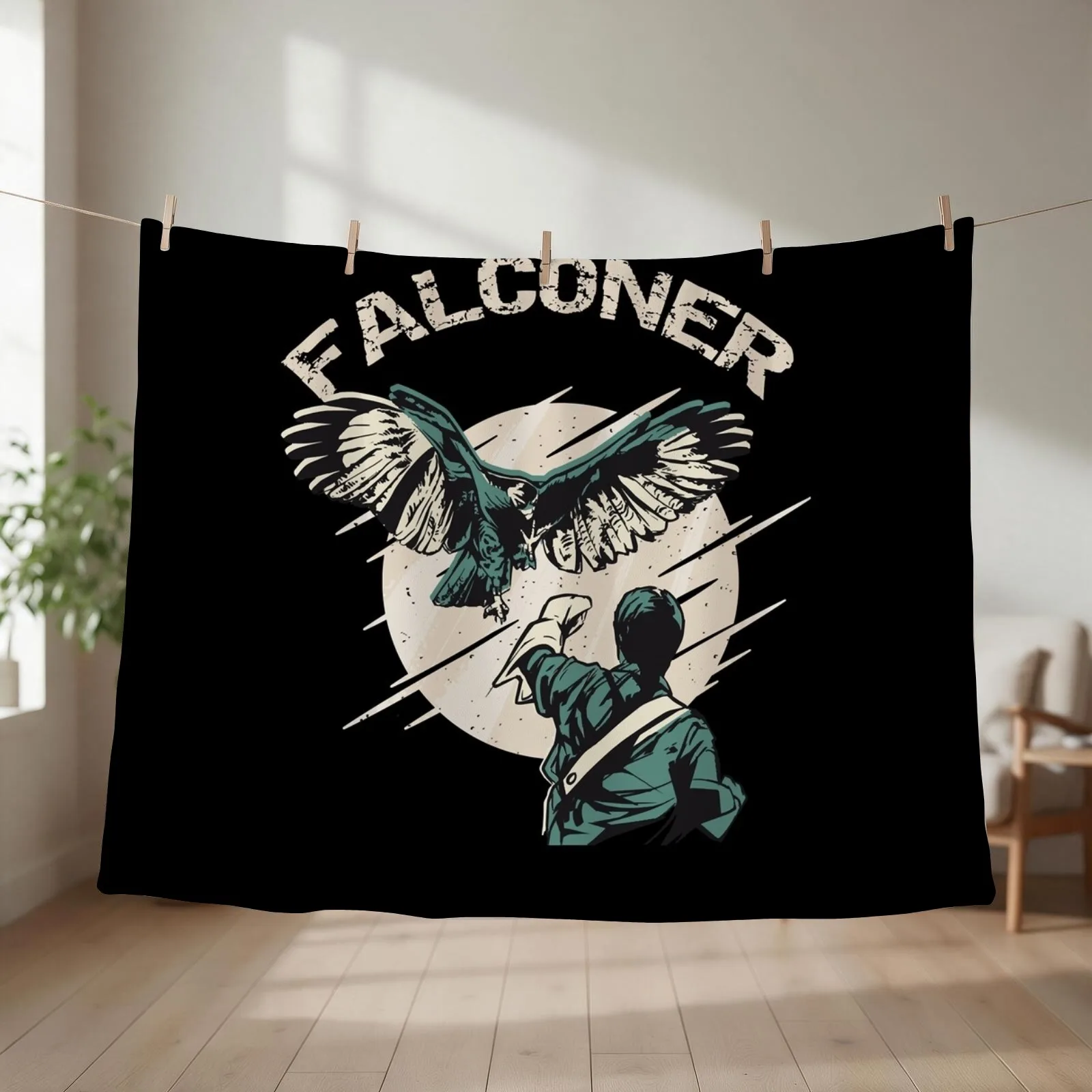 Falconry Bird landing on Falconer armClassic T-Shirt.png Throw Blanket couch cozy soft plush fuzzy picnic outdoor blanket