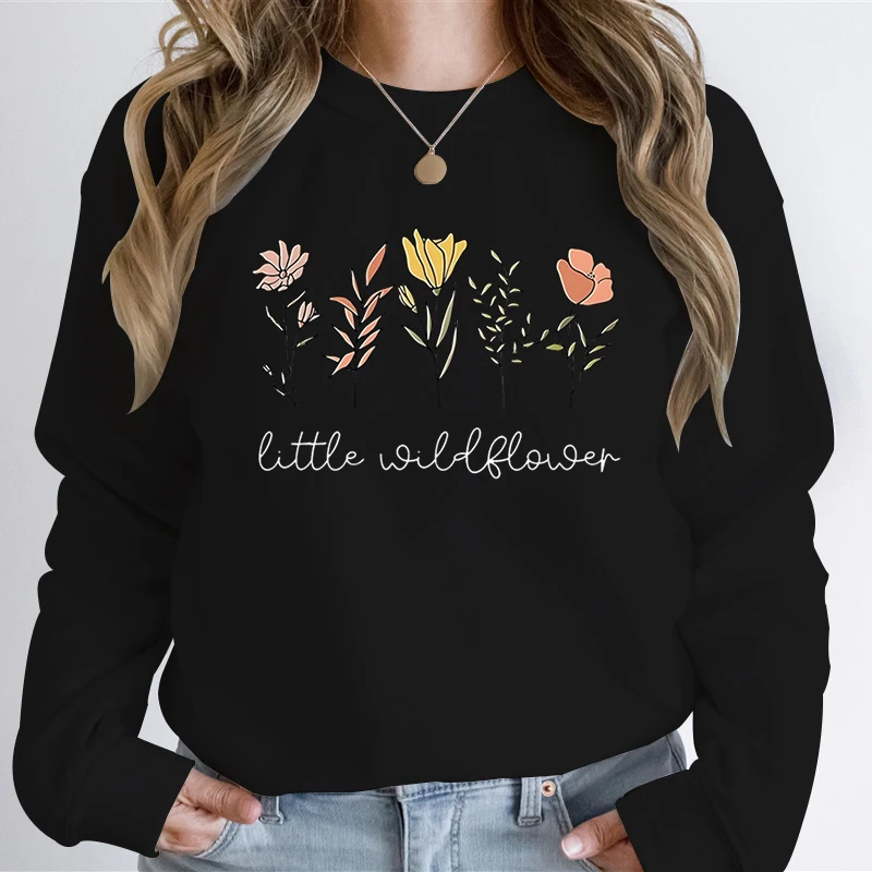 Floral Graphic Print Fashion Casual Sweatshirt HoodiesWoman Little Wildflower Casual Daily Graphic Youthful Woman Sweatshirts