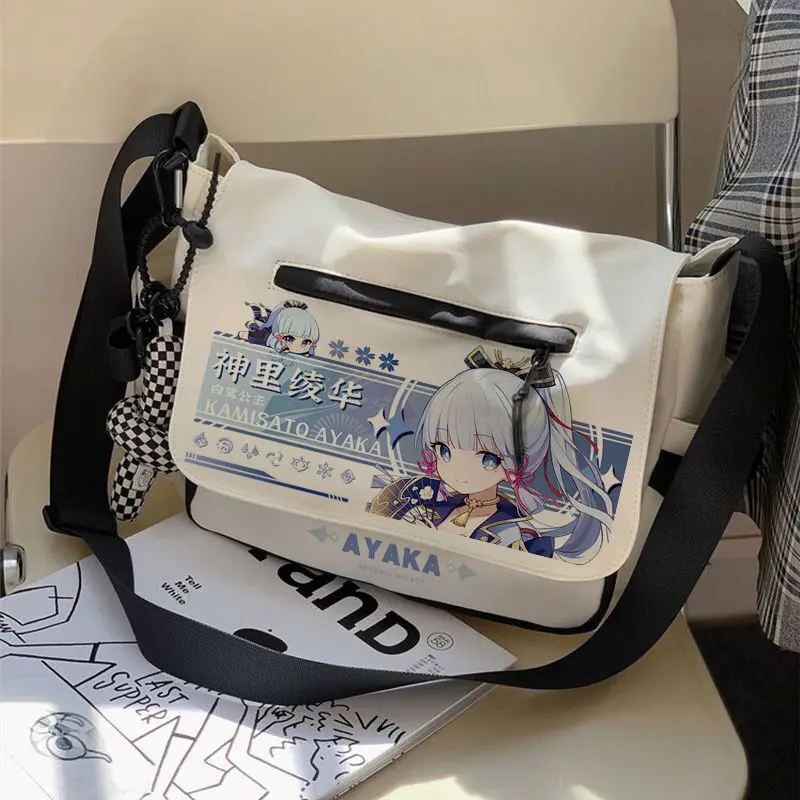 Cute Genshin Impact Single Shoulder Hu Tao Klee Merchandise Large Capacity Canvas Crossbody Bag For Students Unisex Versati