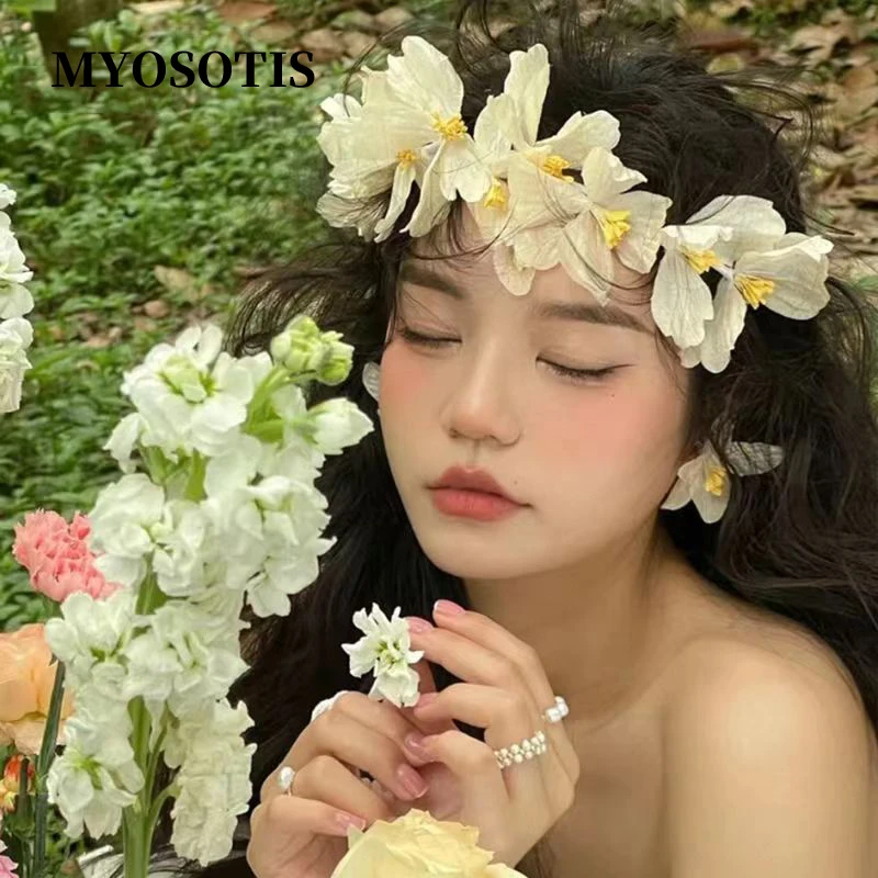 Elegant Spring Floral Wedding Headband Hairband Big Flower Wedding Accessories Handmade Hair Pieces Bridal Jewelry Head Wear