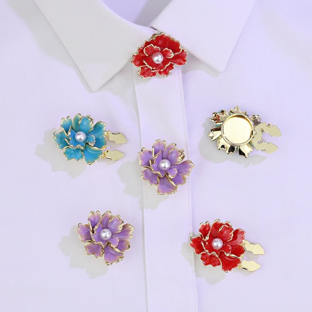 2 قطعة أغطية الأزرار المينا زهرة أزرار أكمام للنساء قميص أزرار طوق الزخرفية مقاطع مجوهرات الأزياء والاكسسوارات #1