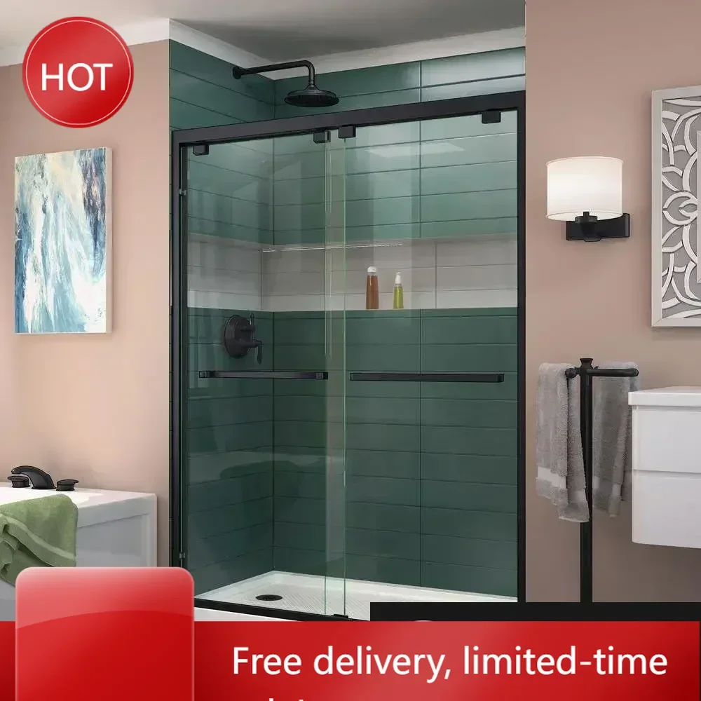 

Hot salesEncore 50-54 in. W x 76 in. H Semi-Frameless Bypass Shower Door in Satin Black, SHDR-1654760-09