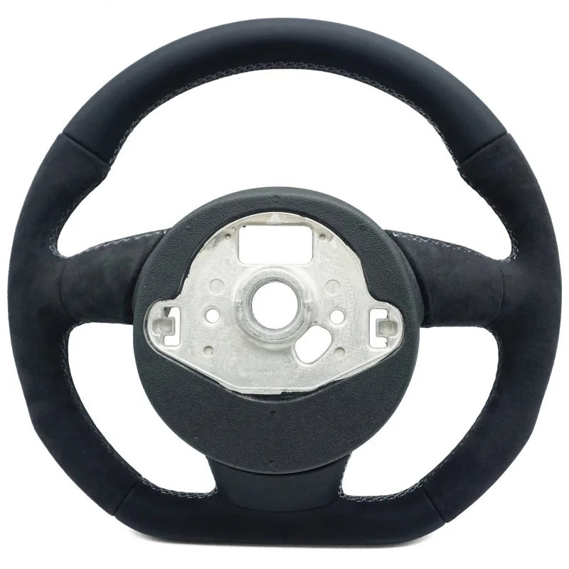 For Audi A4B8SLINE, semi-suede with gray stitching, no buttons, no paddles, sporty flat-bottom steering wheel