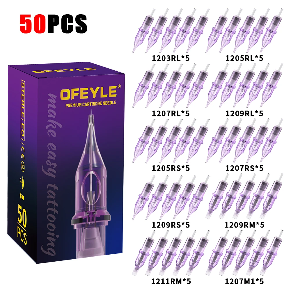 OFEYLE 20/50 pièces aiguilles de cartouche de tatouage professionnelles mixtes avec cartouches de sécurité à Membrane aiguille de tatouage jetable