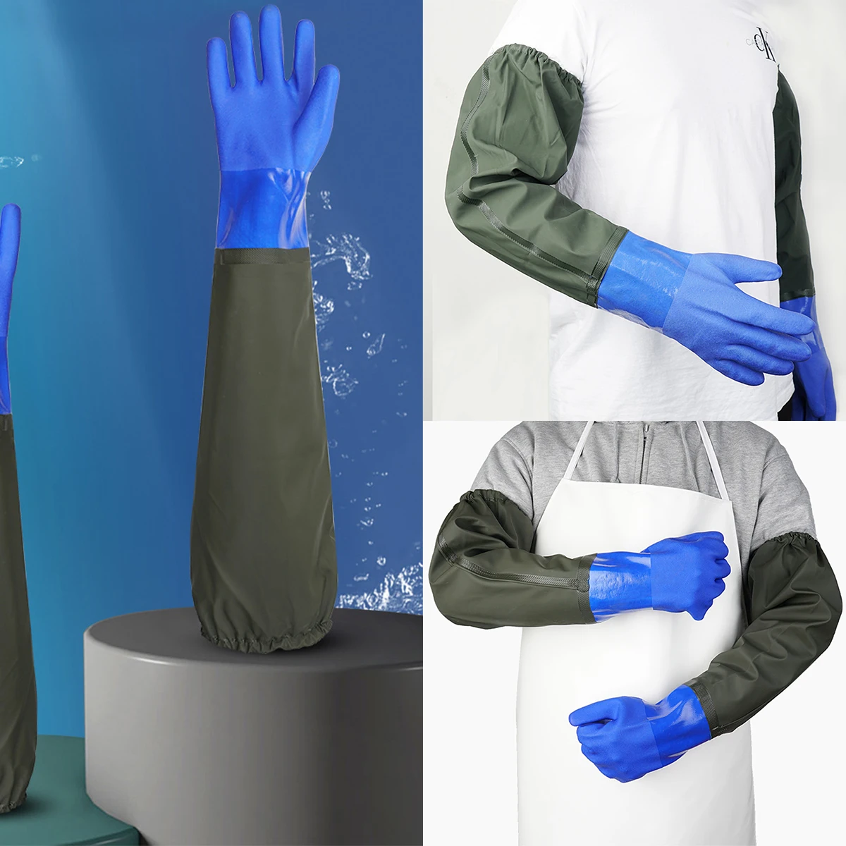 Kitchen Rubber Gloves Long Aquatic Industry Gloves Long Gloves 70cm with Arm Guards Thickened Gloves Gardening Waterproof Gloves