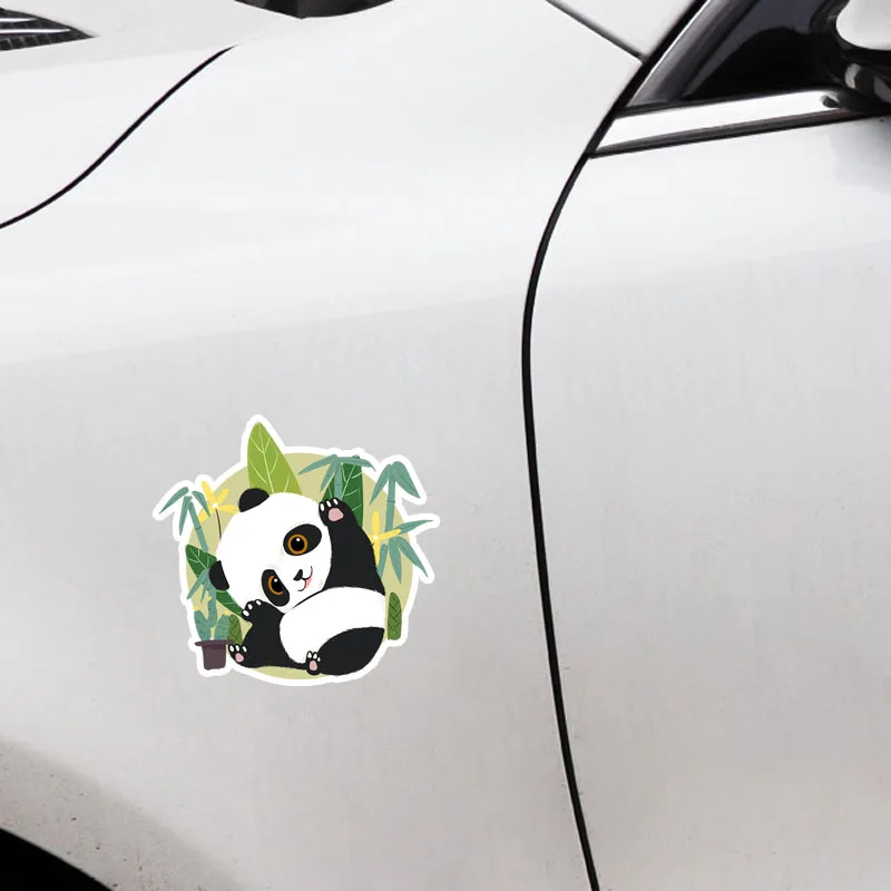 YUIN Fashion Car Sticker Cute Panda Cartoon Bamboo Leaf Decals PVC Bumper Window Decoration Accessories Waterproof Decal 16*15cm