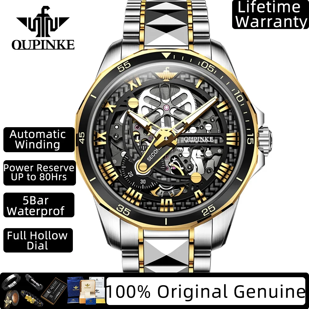 

OUPINKE оригинальные мужские часы, полностью полые автоматические механические наручные часы для мужчин, роскошные мужские модные часы лучшего бренда 3178