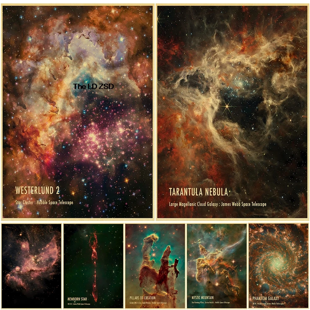 

Universe Space Poster Kraft Paper Cafe Wall Art Picture Room Modern Decoration Chambre Office Wall Bedroom Home Decor Painting