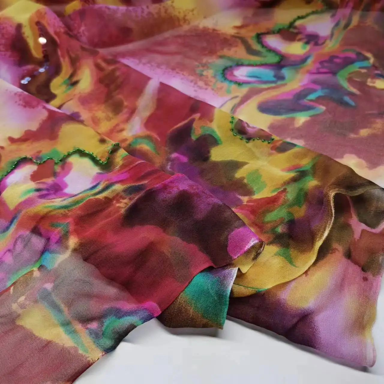 Ombre Pure Silk Fabric Tissue Embroidery Sequins Scarf Toub Saree Decoration Dress Material