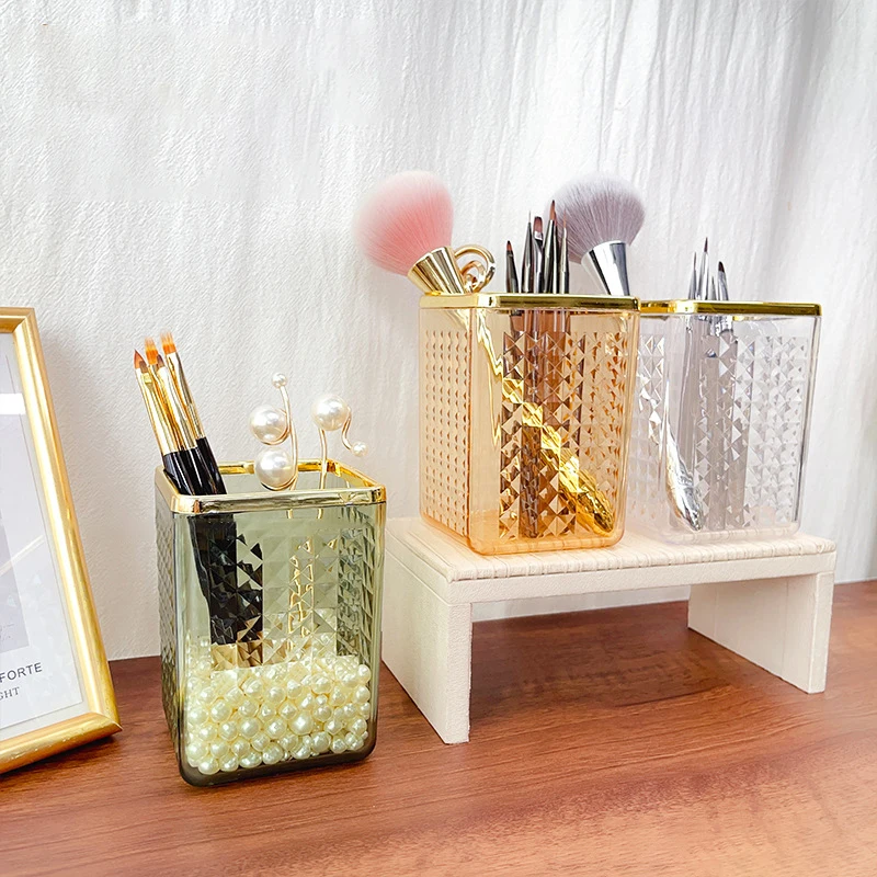 Light Luxury Makeup Organizers Desktop Cosmetic Brush Storage Box Office Pen Case Lipstick Eyebrow Pencil Display Stand